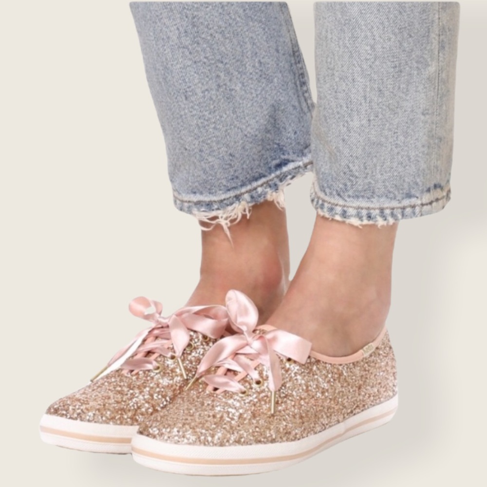 Kate Spade for Keds Rose Gold Glitter Athletic Lace Up Sneakers 8.5 Women’s